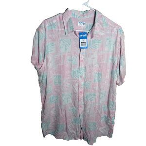 Surf Style Shirt Men's Large Pink Floral Button Up Short Sleeve Collared Casual